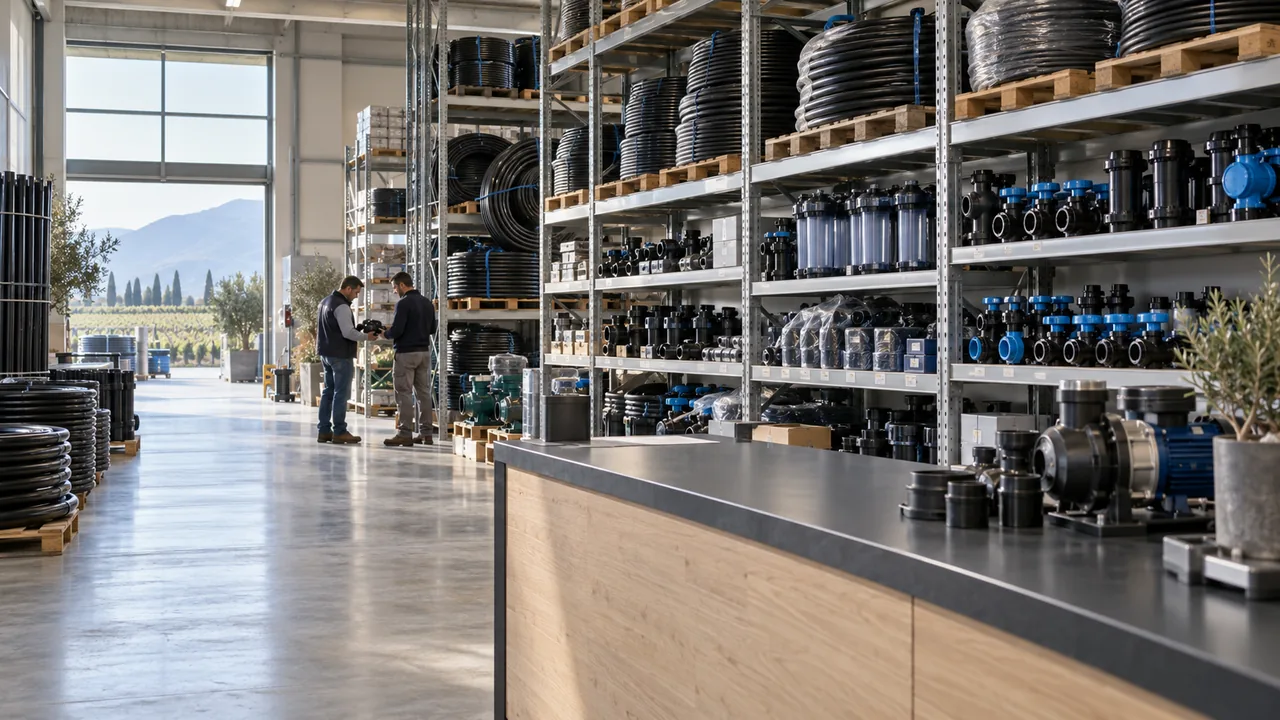 Magazzino di componenti per irrigazione, visualizzazione illustrativa